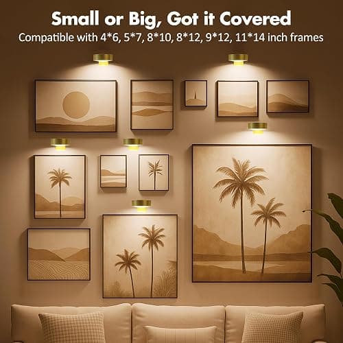 3Pcs Battery Operated Picture Light, Magnetic Led Painting Light with Remote Dimmable and Timer, 3 Lighting Modes Art Display Light for Picture Frame Paintings, Wireless Wall Decor Puck Lights, Gold thumbnail 6