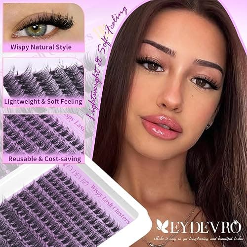 EYDEVRO Wispy Lash Clusters Kit Natura Eyelash Clusters Kit 9-18mm Cluster Eyelash Extensions CD Curvature 192 Pcs Manga Lash Extension Kit Individual Eyelash Extension Kit Lash Bond and Seal Tweezers thumbnail 2
