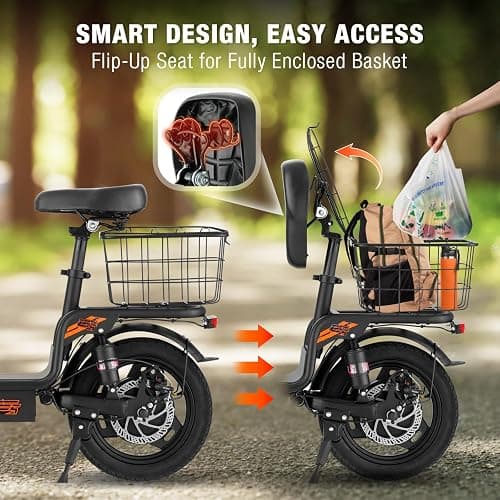 Fastaque Electric Scooter with Seat, 550W Peak Motor E-Scooter Adults, Foldable Scooters for Commute Up to 25 Miles Range, 14” Pneumatic Tire for Outdoor, Dual Disc Brake System, Black thumbnail 5