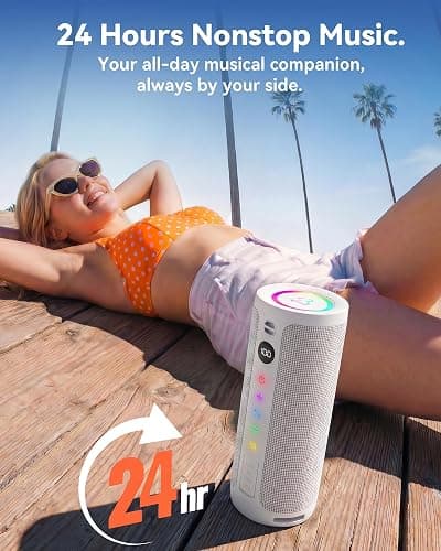 BassBloom Roar 3 Portable Bluetooth Speaker,20W Powerful Sound with Deep Bass,IPX6 Waterproof,24H Playtime,Bluetooth 5.4,RGB Lights,Wireless TWS Pairing (White) thumbnail 6