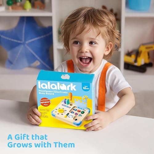 lalalark Electronic Busy Board – Montessori Learning Toddler Toy, 15 Lights & 9 Sounds, 5 Switches & Plugs, Sensory, Fidget, Travel Activities, Early Development, Christmas Baby Gifts Toys Age 18M+ thumbnail 2