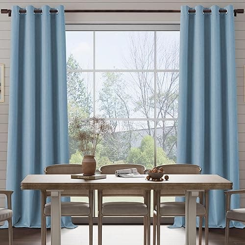 100% Blackout Linen Textured Curtains for Living Room, Bedroom, Light Weight Curtains with Grommets Top, Full Blackout Curtains Privacy Protection, Light Blue, 52" W x 95" L, 2 Panels thumbnail 3