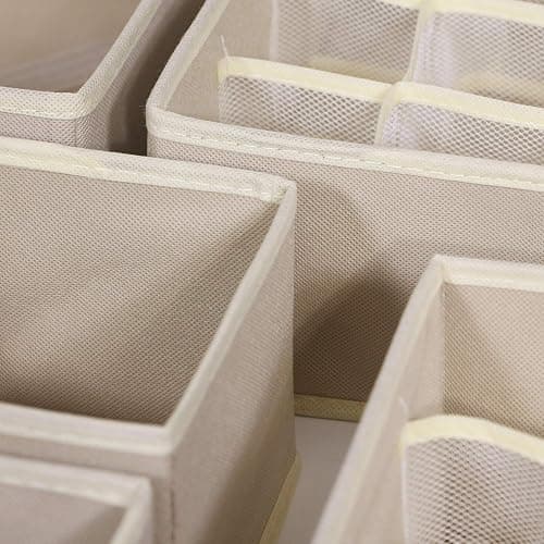TENABORT 12 Pack Foldable Drawer Organizer Dividers Cloth Storage Box Closet Dresser Organizer Cube Fabric Containers Basket Bins for Underwear Bras Socks Panties Lingeries Nursery Baby Clothes Beige thumbnail 4