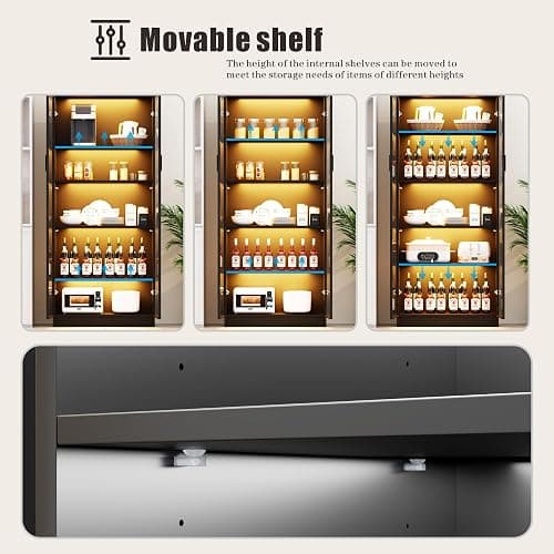 Dystler Display Cabinet with Doors and Adjustable Shelves, 65" Tall Bookcase with LED Lights/Human Sensor, 5 Tier Display Case for Collectibles Bedroom Living Room Office, Black thumbnail 4