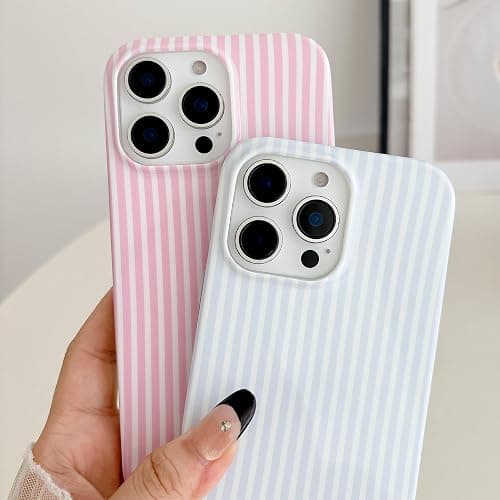 HYUEKOKO Striped Phone Case for iPhone 14 Pro, Fashion Retro Stripe Pattern Aesthetic Cover, Soft TPU Slim Shockproof Case for Girls Women-Blue thumbnail 6
