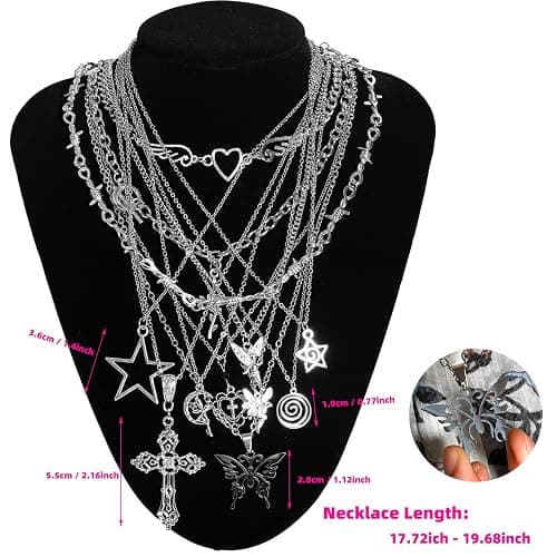 LIRUNQIN 12PCS Y2K Style Necklace Set - Grunge Emo Gothic Accessories, Vintage Silvery Jewelry, Star Necklace for Kawaii Clothes & Y2K Aesthetic thumbnail 5