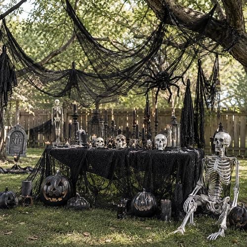 5 Pcs Black Halloween Gauze Creepy Cloth Fabric Tapestry Decor Decorations | 72 x 30 inch Black Halloween Decor, Indoor Outdoor Spooky Halloween Decorations for Home Wall Party Table Yard Haunted House thumbnail 8