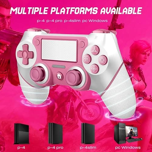 Wireless Controller For PS4, Pink ps4 controller with Dual Vibration/ 6-Axis Motion Sensor/Audio Jack/Touch Pad/Share Button, Recharge Controller For PC, P-4 Accessories Perfect Adaptive Full Version 4/4 Pro/Slim. thumbnail 5