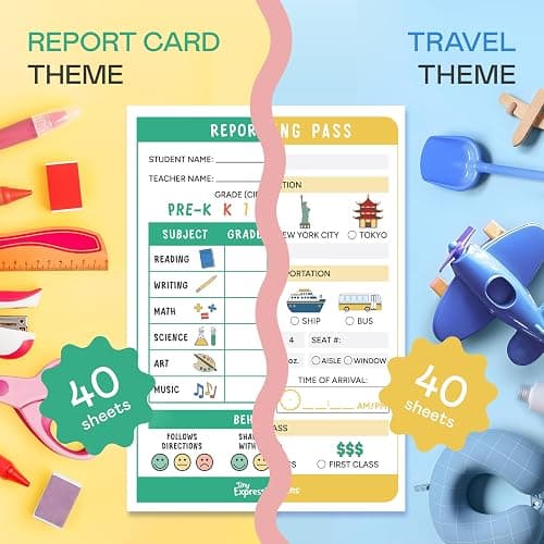Tiny Expressions Kids Pretend Play Notepads - Boarding Pass & Report Card | 40 Pages Boarding Pass Notepad, 40 Pages Classroom Report Card Notepad, Travel Booking Agent &Teacher Imaginative Role Play thumbnail 2
