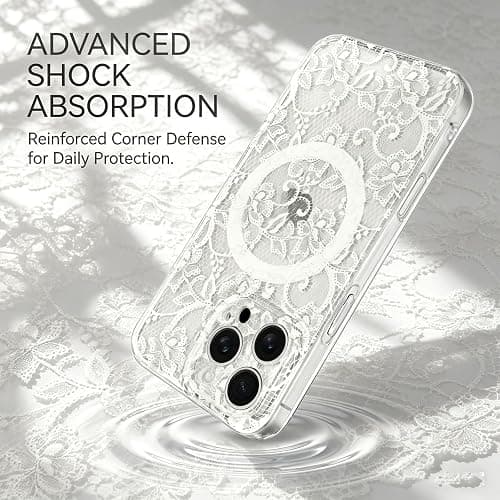 L-FADNUT for iPhone 16 Pro Max Case Lace Clear Flower Magnetic,White | [Compatible with Magsafe] Aesthetic Vintage Floral Lace Case Soft TPU Slim Shockproof Translucent Girly Cover Women Girls thumbnail 3