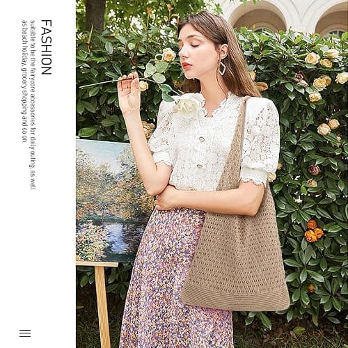 hatisan Crochet Bags for Women - Summer Beach Tote, Aesthetic Hippie Knit Bag thumbnail 6