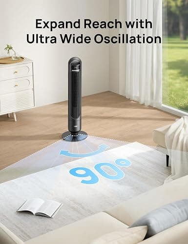 Dreo Tower Fan for Bedroom, 90° Oscillating Standing Fans for Room with 4 Speeds, 3 Modes, 28dB Quiet for Sleep, 25ft/s Velocity, 8H Timer, Remote, Living Room, Office, Home, Black, TF117 thumbnail 6