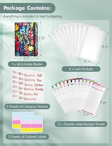 A6 Budget Binder for Money Saving, PU Leather Budget Planner with 8 Cash Envelopes, Budget Sheets & Rose Gold Category Stickers, Money Organizer for Cash (Floral) thumbnail 3
