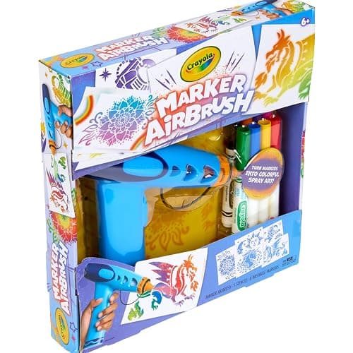 Crayola Marker Airbrush Spray Art Kit, 8 Washable Markers, 5 Stencils | Arts & Crafts Toys for Kids, Birthday, Holiday Gifts for Girls & Boys 6+, Battery-Powered Sprayer Kids Activities thumbnail 5