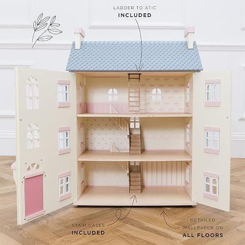 Le Toy Van - Cherry Tree Hall Large Wooden Doll House | 4 Storey Wooden Dolls House Play Set - Suitable For Ages 3+ thumbnail 6