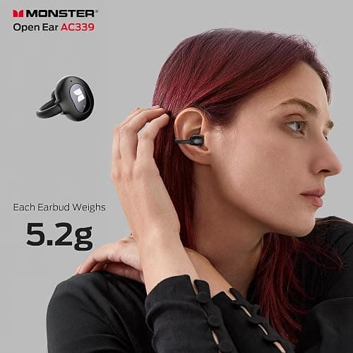 Monster Open Ear AC339 Earbuds, Bluetooth 6.0 Earphones Stereo Sound, Open Ear Clip Wireless Earbuds 40 Hours Playback, with Smart Digital Display Design, Touch Control, IPX6 Waterproof thumbnail 2