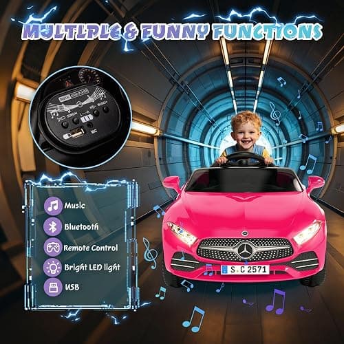 NEWDOOD Licensed Mercedes-Benz CLS 350 12V Kids Ride On Car with 2.4G Remote Control, Battery Powered Electric Car Ride On Vehicle w/Bluetooth, Music, Safety, Lights,Ride on Toys for Toddlers (Pink) thumbnail 4