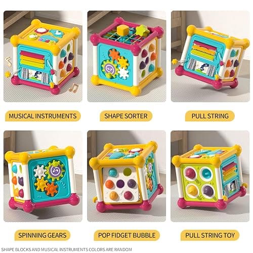 PANITU Baby Activity Cube, Cube Toys for Babies 6-12 Months, Toddler Music Busy Board with 4 Sensory Shape Blocks, 6-in-1 Educational Early Development Toy, Christmas, Birthday Gift for 1 Year Old thumbnail 4