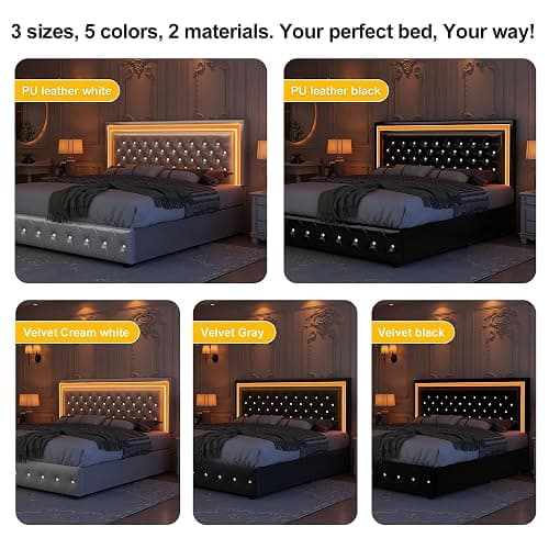 GEGOFORU Queen Led Bed Frame with 4 Storage Drawers, Bed Frame with Led Lights No Box Spring Needed, 900 lbs Capacity, Easy Assembly, PU White thumbnail 9