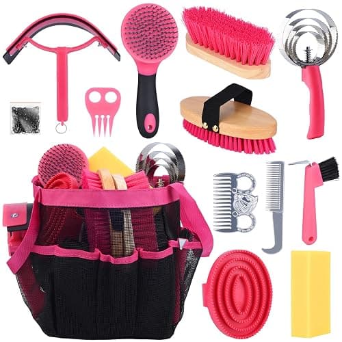 TERPUP Horse Grooming Kit 13 Piece, Horse Brushes for Grooming Supplies with Tote Bag, Horses Tack Brush Set for Effective Grooming and Cleaning, Gift for Horse Riders Beginners (Pink) - Image 1