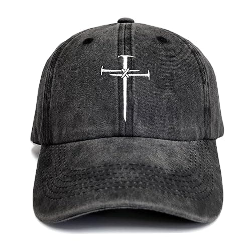 Giavuwn Christian Redeemed Cross Nails Hats for Men Women, Vintage Adjustable Cotton Embroidered Front & Back Baseball Cap thumbnail 2
