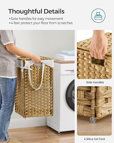 SONGMICS Laundry Hamper with Lid, 17.2 Gallon (65 L) Synthetic Rattan Clothes Laundry Basket with Lid and Handles, Foldable, Removable Liner, Goose Yellow ULCB165N01 thumbnail 5