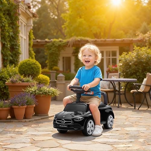 AIYAPLAY Porteur Enfants Mercedes-Benz sous Licence Voiture à Pousser Noir | Porteur Bébé 2 en 1, Poignée Amovible, Garde-Corps, Espace de Rangement, Klaxon et Volant, Enfants 18 à 36 Mois thumbnail 9