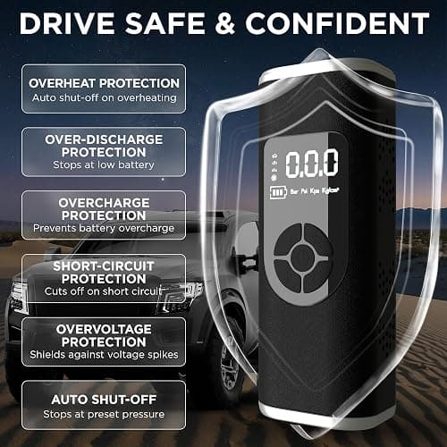 StartPro Tire Inflator Portable Air Compressor, 150PSI Cordless Air Pump, Dual Power Suply, LED Display, Flashlight, Auto Shut-Off, Fast Inflation for Car, Motorcycle, Bike, and Sports Equipment thumbnail 8