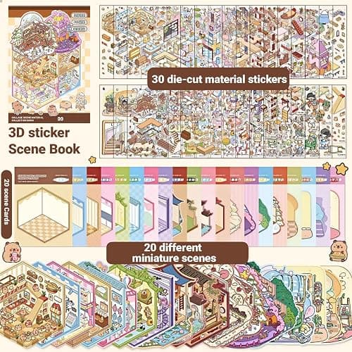 20 Sets DIY 3D Sticker Scene Collection Book for Kids Adults Cute Make Your Own Shop House Stickers for Gifts Stickers Therapy for Adult Relief Stress Pass The Time Play Park Hamburg Castle Library thumbnail 3