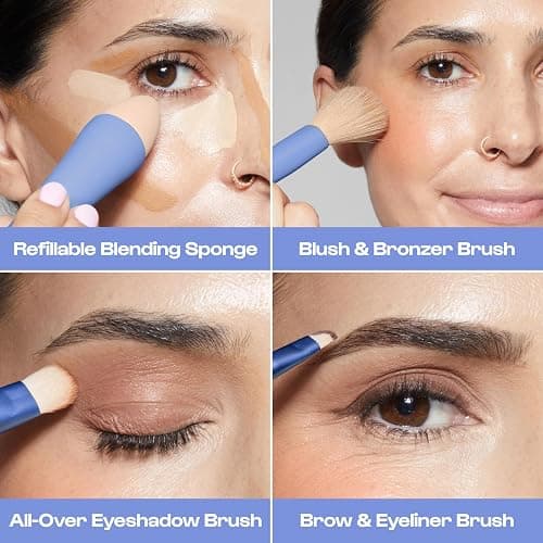 Makeup Brush Set Alleyoop Multi-Tasker 4-in-1 Travel Make Up Brush Set + Blending Sponge Refill Pack – Compact Makeup Brushes for Foundation, Blush, Bronzer, Contour, Eyeshadow, Brows & Liner thumbnail 6