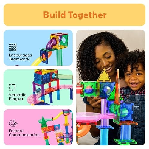 PicassoTiles 108pc Magnetic Marble Run Set with Building Tiles Race Track Car Slides Set STEM Learning Toy 3-in-1 Preschool Construction Kit for Indoor Activity and Development for Kids age 3+ PTG108 thumbnail 4
