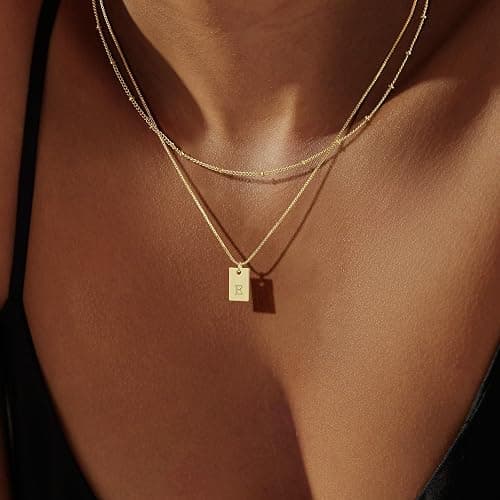 Rotnso Initial Necklace for Women, 14K Real Gold Plated Layered Letter Pendant Necklace Set Dainty Capital Monogram Choker Trendy Personalized Tiny Alhpabets A-Z Tag Charm Name Necklace Jewelry Gift thumbnail 2