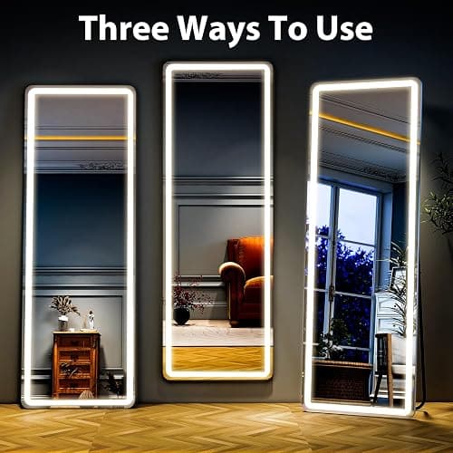 WISSMIELS Full Length Mirror with Lights,Tempered Glass 20"x63" Led Full Length Mirror with Dimming & 3 Color Lighting,Door Hanging & Standing Ideal for Bedroom, Dressing Room, Cloakroom Rectangle thumbnail 7
