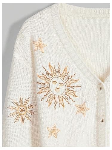 BEAUDRM Women's Cropped Cardigan Sweater Embroidered Cardigan Cropped Sweater Button Down Knit Top Outerwear thumbnail 4