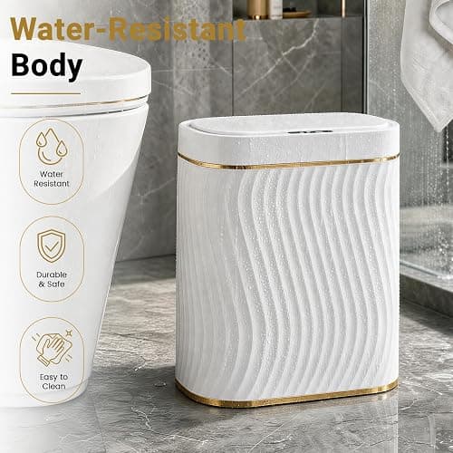 Bathroom Small Trash Can with Automatic Touchless Lid, 2.6 Gallon Smart Garbage Can Narrow Waterproof Trash Bin for Bedroom, Office, Living Room thumbnail 5