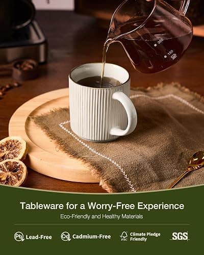 famiware Coffee Mug Set for 8, Star 12 oz Catering Mugs Cup Set with Handle for Coffee, Tea, Cocoa, Milk - Ceramic Stoneware Drinkware Set, White thumbnail 3