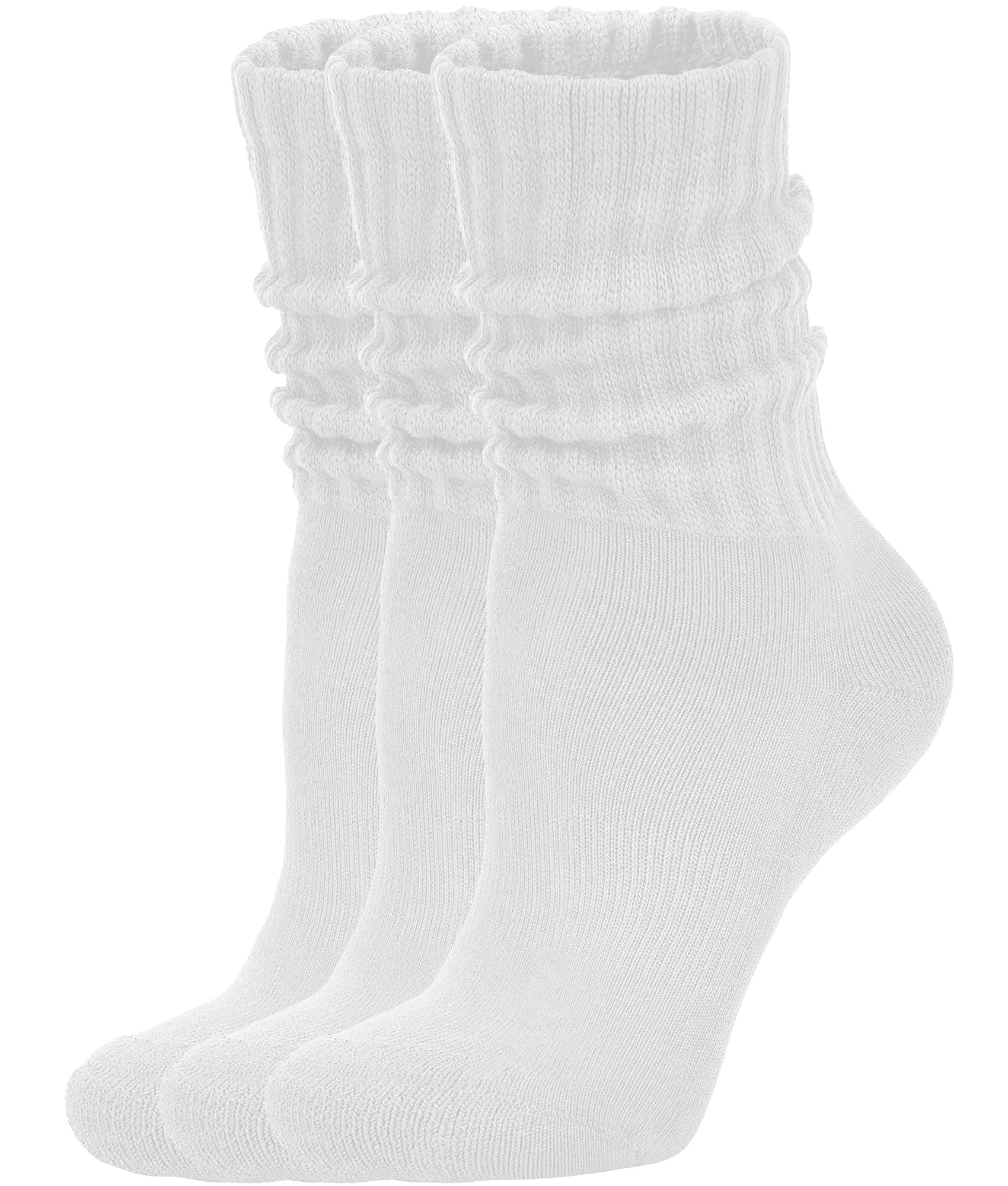 Women's Scrunch Crew Socks Retro 3-Pack Solid Cotton Boot Calf Chunky Ribbed Cozy Slouchy Socks Size 5-11 - Image 1