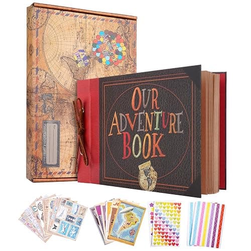 Our Adventure Book Scrapbook Album 11.9 X 7.6 Inch 80pages,3d Retro Embossed Letter Hard Cover Movie Up,Memory Book For Couples,DIY Album for Anniversary,Wedding,Travelling,Friends,Family,Couple Gifts - Image 1