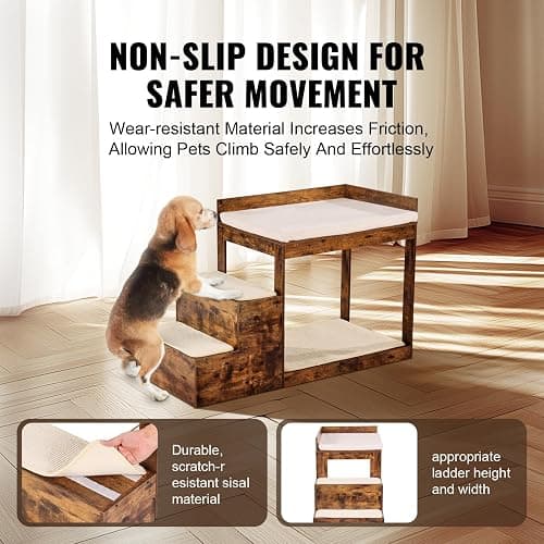VEVOR Pet Bunk Bed with Stairs, Dog/Cat Window Perch for High Beds and Couches, Medium Multi-Level 3 Step Dog Seat Platform Sleeper Couch, Practical for Modern Homes (Rustic Brown) thumbnail 5