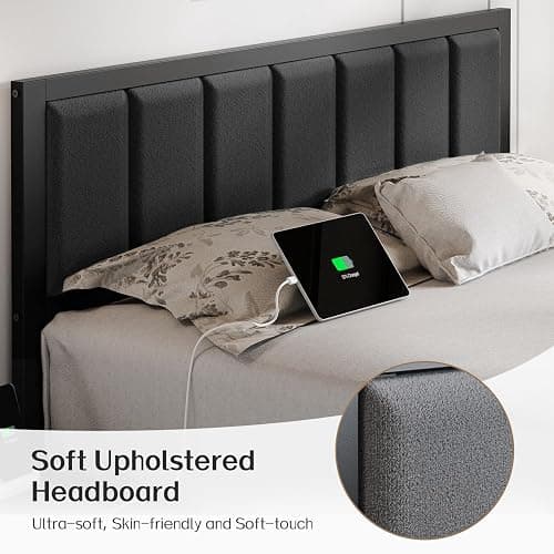 OLEVS Full Bed Frame with Headboard Metal Platform Bed Full Size with USB Charging Station and LED Lights, No Box Spring Needed thumbnail 4