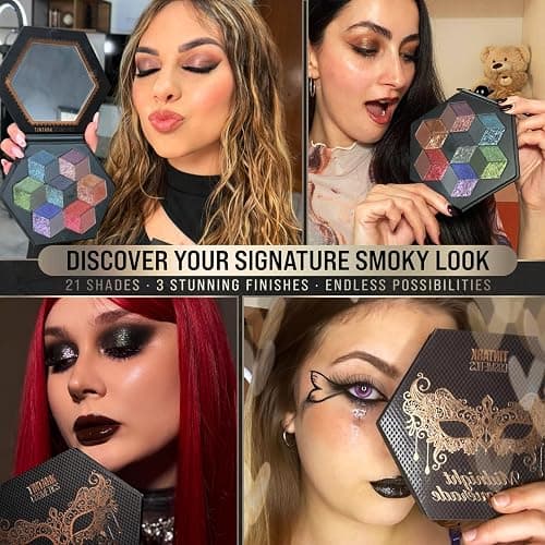 Black Smokey Eyeshadow Palette, Midnight Masquerade 21 Colors – Spectrum of Black Matte Shimmer Glitter Eye Shadow for Halloween Goth Makeup, Highly Pigmented, Talc Free thumbnail 5