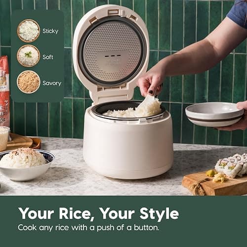 IRIS USA Micom Japanese Rice Cooker, 3-Cup Uncooked/6-Cup Cooked, Fuzzy Logic Kitchen Appliance with Recipe Presets, Slow Cooker, Steamer, Hot Pot & Warming Function, Compact & Portable for Healthy Meal Prep thumbnail 11