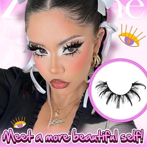 Manga Lashes Cat Eye Dramatic False Eyelashes Wet Look D-Curly Long Anime Lashes Strips Thai Style Manhua Lashes Strips Cosplay Eyelashes Wispy Spiky Lashes 12-20MM 9 Pairs by Zegaine thumbnail 4