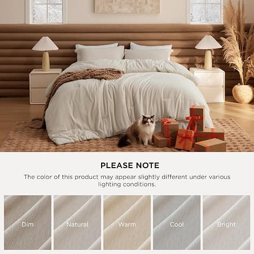 Bedsure Full Comforter Set - Beige Soft Bedding for All Seasons, Cationic Dyed Bed Set, 3 Pieces, 1 Full Size Comforter (82"x86") and 2 Pillow Shams (20"x26"+2") thumbnail 7