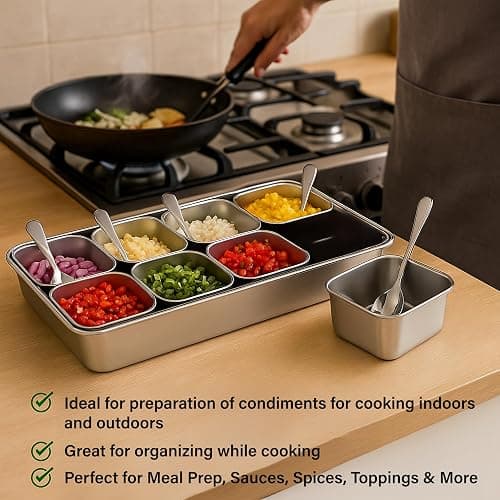 Jugetware Stainless Steel Yakumi Pan, Yakumi Pans, Yakumi Mise En Place, Mise En Place Containers, Japanese Food Container, Stainless Steel Condiment Containers, Multi Compartment Food Containers thumbnail 8