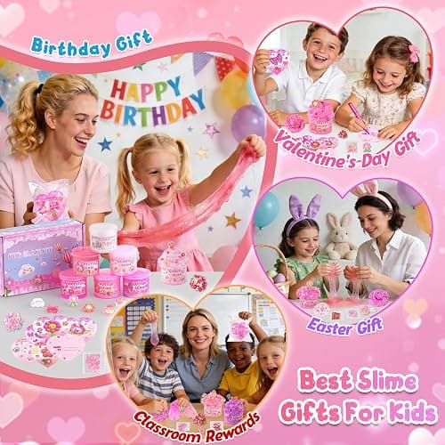 6 Pack Slimes, Pink Slime Kids, Cloud Slime kit for Girls Ages 8-12, Toys for Girls and Boys, for Kids Slime Set Party kit Goodie Bag Stuffers, 4 5 6 7 8 9 10 Year Old Girl Birthday Gift Cute Stuff thumbnail 8