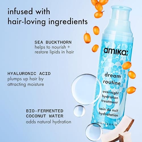 amika dream routine overnight hydrating hair mask | no rinse leave-in treatment for dry hair, ultra-hydrating, with hyaluronic acid for long-lasting moisture thumbnail 3