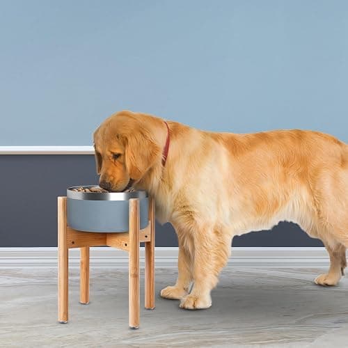 Dog Bowl Stand for Large Breed - 14-inch High, Adjustable Sideways to Fit Various Sizes of Pet Food/Water Bowls, Slow Feeders, and Drink Fountains - Bamboo thumbnail 5
