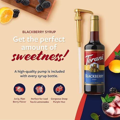 Torani Blackberry Syrup for Drinks, Flavoring for Iced Tea, Lemonade, and Sodas, Glass Bottle with Pump Included, 25.4 Fl Oz thumbnail 3