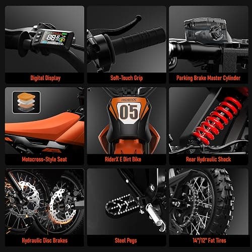 RiderX Electric Dirt Bike for Adults Teens, 3000W Brushless 220Nm Motor - 45° Slope, 38 MPH, 48V/23.5Ah Removable Battery, Dual Hydraulic Brakes & Full Suspension Electric Motorcycle for 13+ thumbnail 7